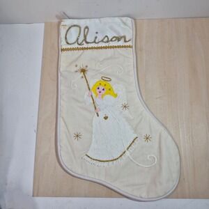 Vintage Silvestri Christmas Stocking Angel Lace Gold Trim Alison Personalized